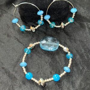 Blue and Silver Beaded Jewelry Set